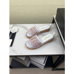 샤넬 로고 트위드 슬리퍼