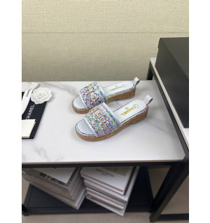 샤넬 로고 트위드 슬리퍼