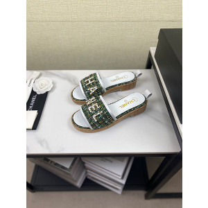 샤넬 로고 트위드 슬리퍼