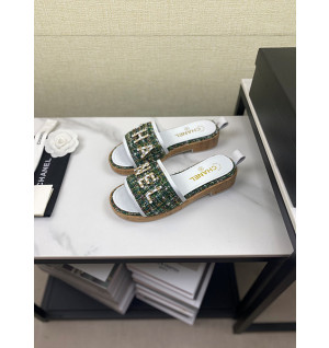 샤넬 로고 트위드 슬리퍼