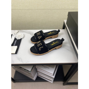 샤넬 로고 트위드 슬리퍼