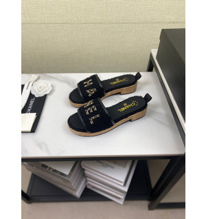 샤넬 로고 트위드 슬리퍼