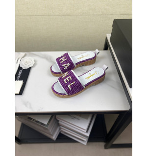 샤넬 로고 트위드 슬리퍼