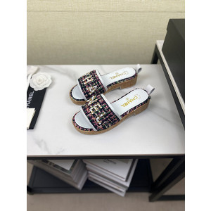 샤넬 로고 트위드 슬리퍼