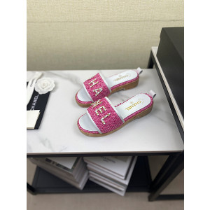 샤넬 로고 트위드 슬리퍼