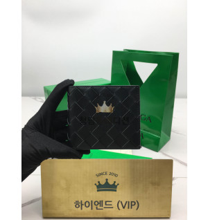 보테가베네타 인트레치아토 폴더형 반지갑 (올 블랙) 605721