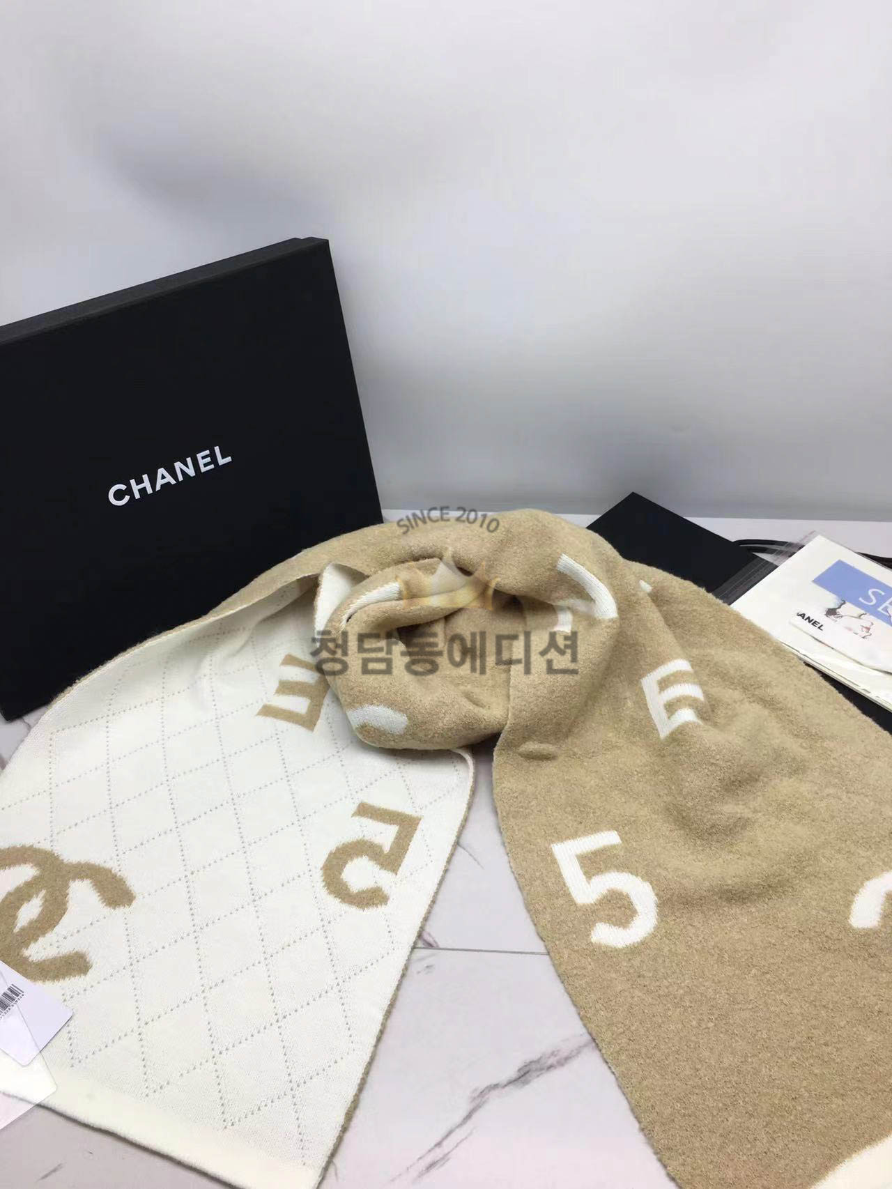 샤넬 울 캐시미어 실크 머플러