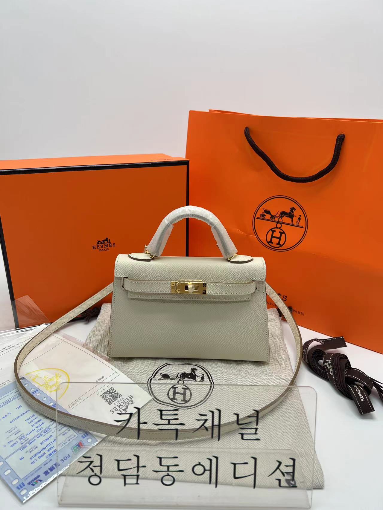 에르메스 미니 켈리 반수공 (가죽 앱송)