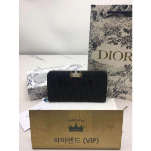 디올 CD 오블리크 로고 패턴 지퍼 장지갑
