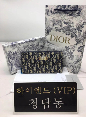 디올 CD 오블리크 로고 패턴 지퍼 장지갑
