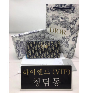 디올 CD 오블리크 로고 패턴 지퍼 장지갑
