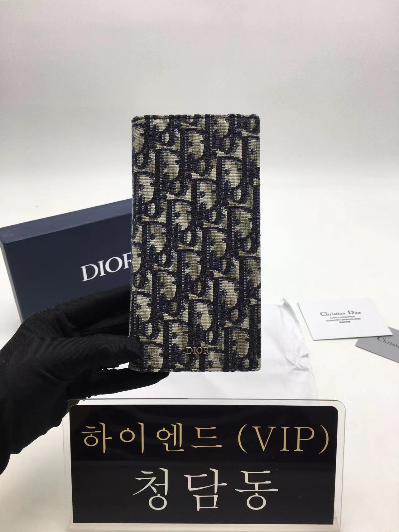 디올 CD 오블리크 로고 패턴 장지갑