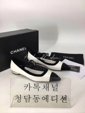 샤넬 투톤 벨벳 메리제인 발레리나 플랫슈즈