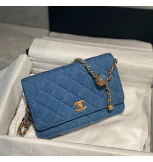 샤넬 22C  데님 골드볼 WOC