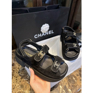 샤넬 23p 스웨이드 19 벨크로 샌들 미들굽