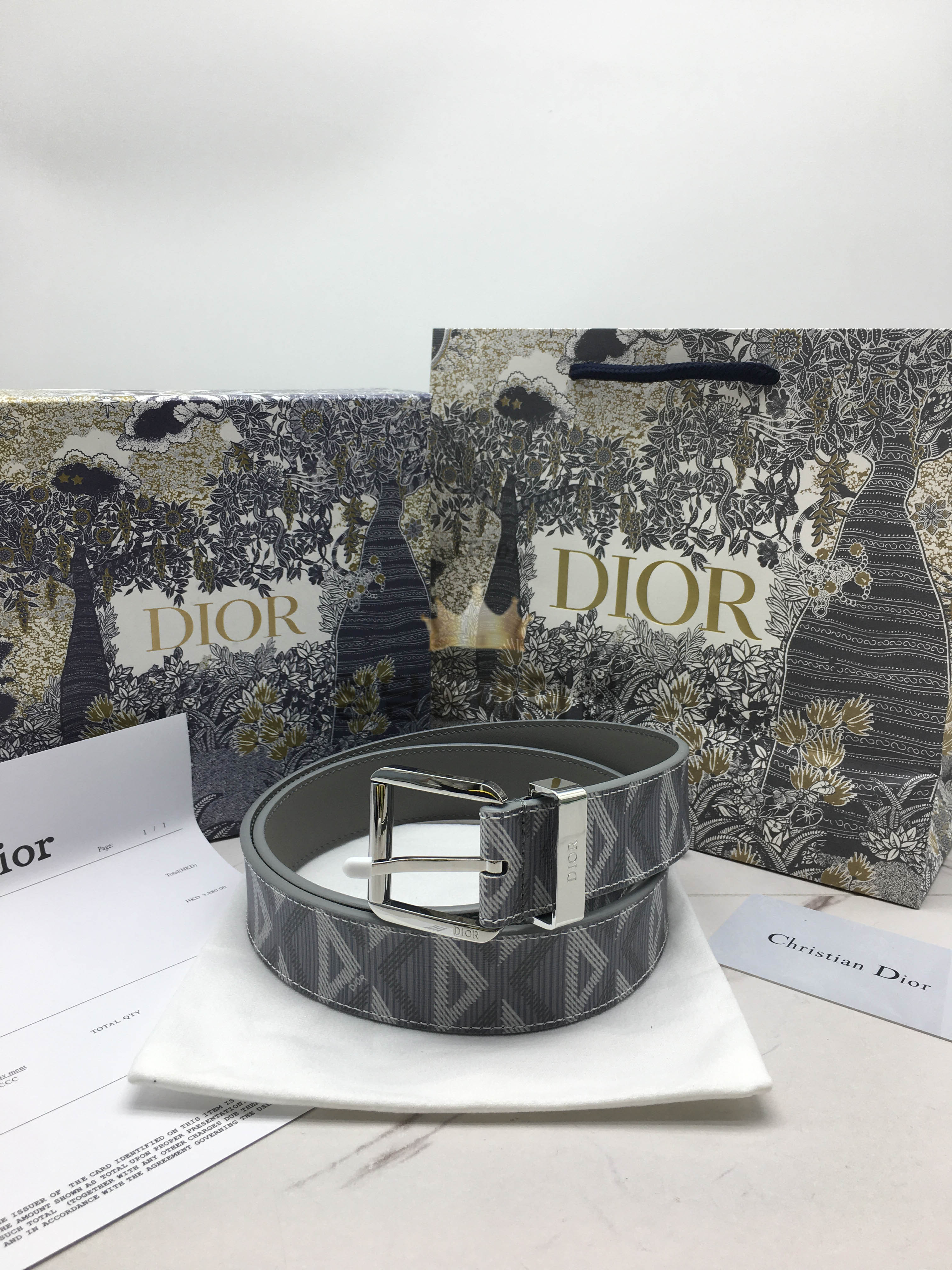 디올 다이아몬드 패턴 벨트 3.5cm