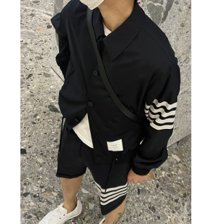 톰브라운 솔리드 스윔 테크 4 바 블루종 자켓 (남성용)