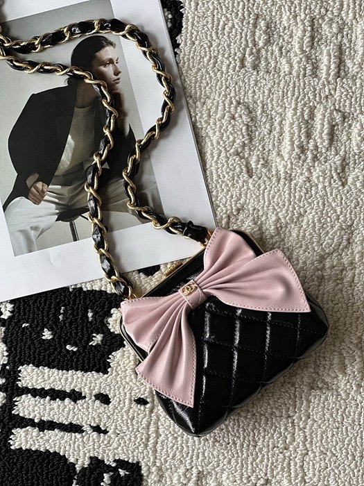 샤넬 체인 달린 리본 미니백 AP4028 블랙(핑크리본)