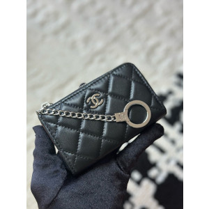 샤넬 클래식 램스킨 CC로고 키링 지퍼 카드지갑 은장