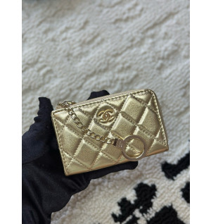 샤넬 클래식 메탈릭 CC로고 키링 지퍼 카드지갑