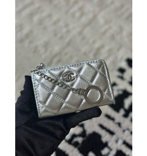 샤넬 클래식 메탈릭 CC로고 키링 지퍼 카드지갑