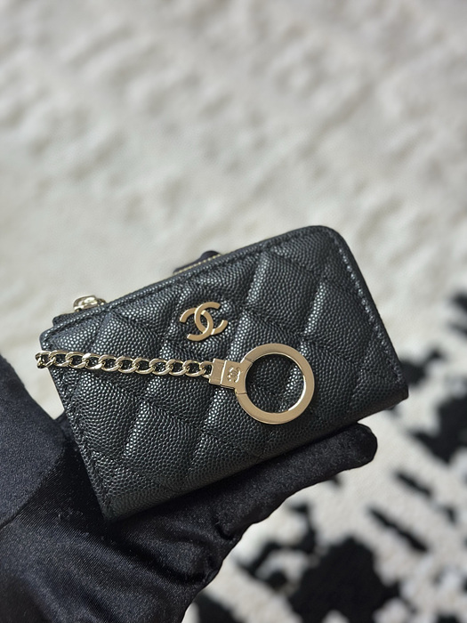 샤넬 클래식 캐비어 CC로고 키링 지퍼 카드지갑 금장