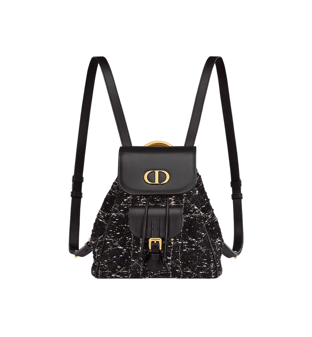디올 카로 스몰 백팩 블랙 트위드 & 화이트 까나쥬 모티브