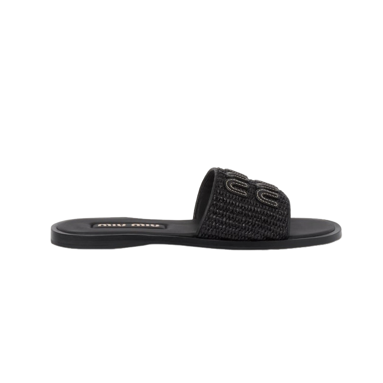 미우미우 라피아 우븐 패브릭 슬리퍼 (컬러 블랙)