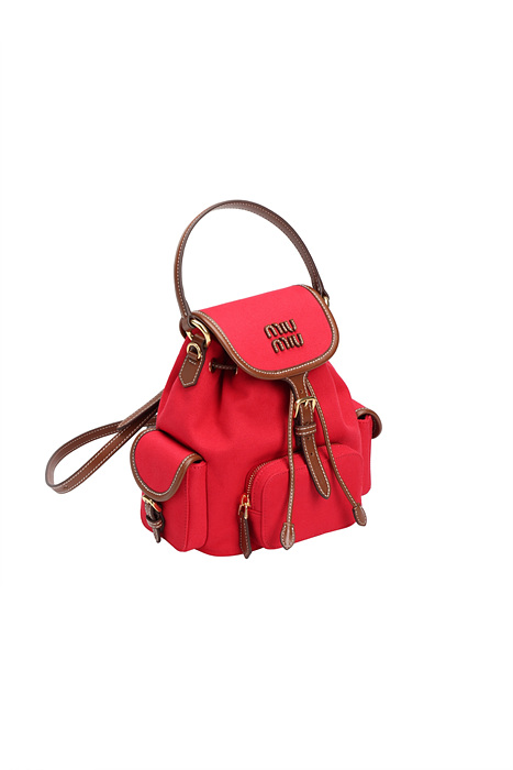 미우미우 엠보싱로고 캔버스 및 가죽 백팩 스몰, 미디움