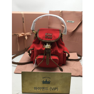 미우미우 엠보싱로고 캔버스 및 가죽 백팩 스몰, 미디움