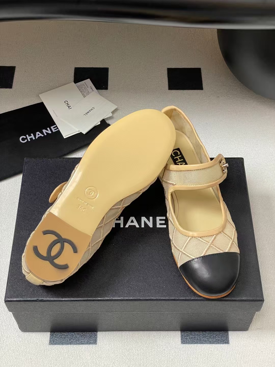 샤넬 메쉬 메리제인 플랫슈즈