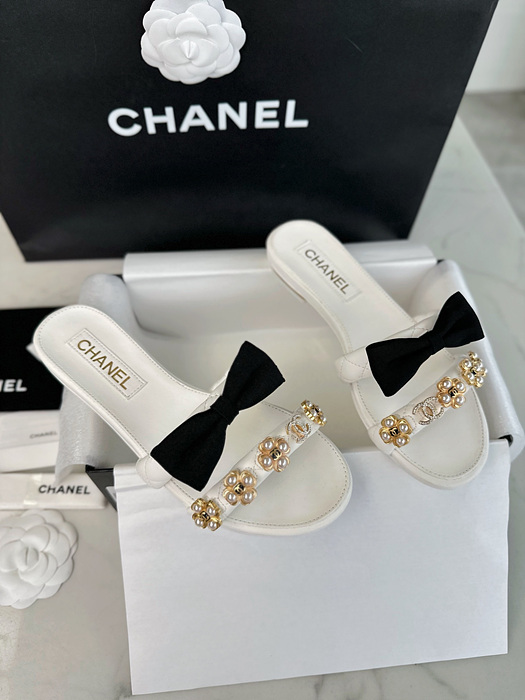 샤넬 클래식 플라워 리본 슬리퍼