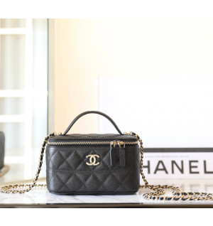 샤넬 25C 크루즈 베니티 탑핸들 CC로고 코스메틱백 캐비어 블랙  AP4404