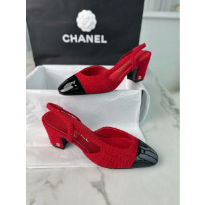 샤넬 트위드 슬링백 미들힐