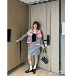 샤넬 배색 트위드 니트 가디건