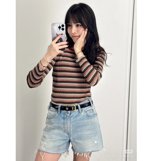 셀린느 스트라이프 골지 니트 톱