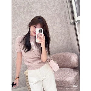 디올 캐시미어 울 니트 반팔 (컬러 연핑크, 핑크)