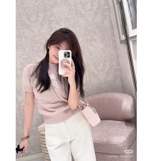 디올 캐시미어 울 니트 반팔 (컬러 연핑크, 핑크)