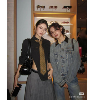 미우미우 레더 카라 데님 자켓