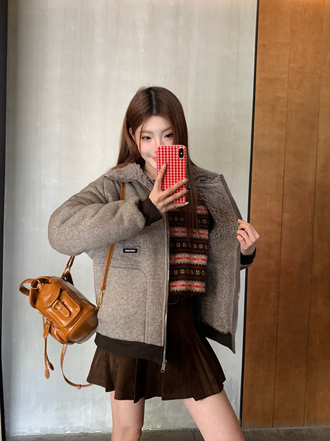 미우미우 플리스 집업 자켓 (컬러 그레이, 베이지)