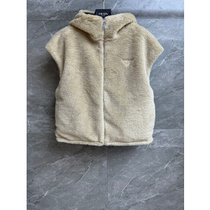 프라다 퍼 후드 베스트 (컬러 아이보리, 브라운)