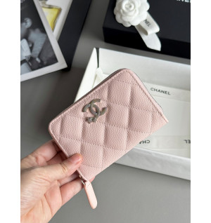 샤넬 25B CC 별 로고 캐비어 지퍼 카드지갑 (컬러 핑크)
