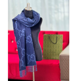 구찌 캐시미어 자카드 머플러 (컬러 네이비)